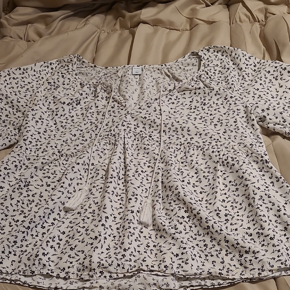Floral Blouse with Tassel Ties